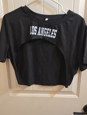 Los Angeles Black Cropped Cutout Tee - Women